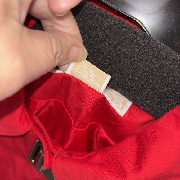 Michael Kors Red Rain Trench Coat Women L Lined Buckle Pockets Long Sleeve - Picture 6 of 14